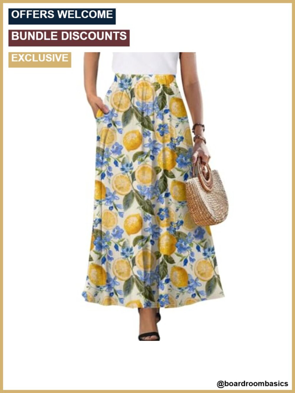 Women's A-Line Maxi Skirt with Pockets High Waist Flowy Long Skirt